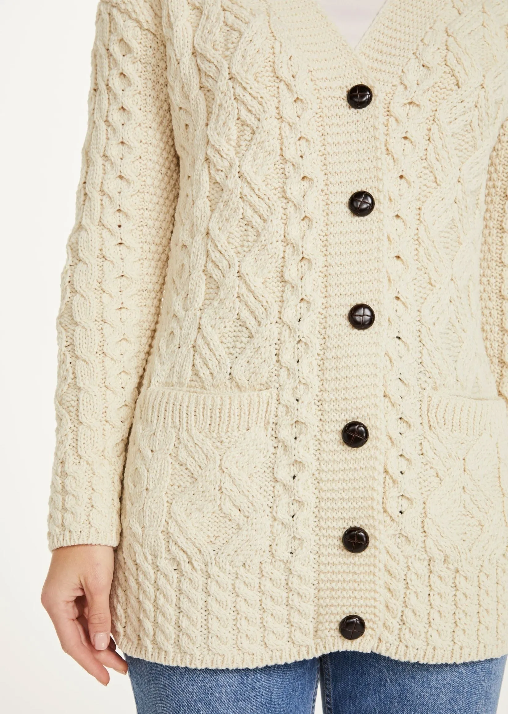 Glebe Aran Long Line Cardigan | Natural