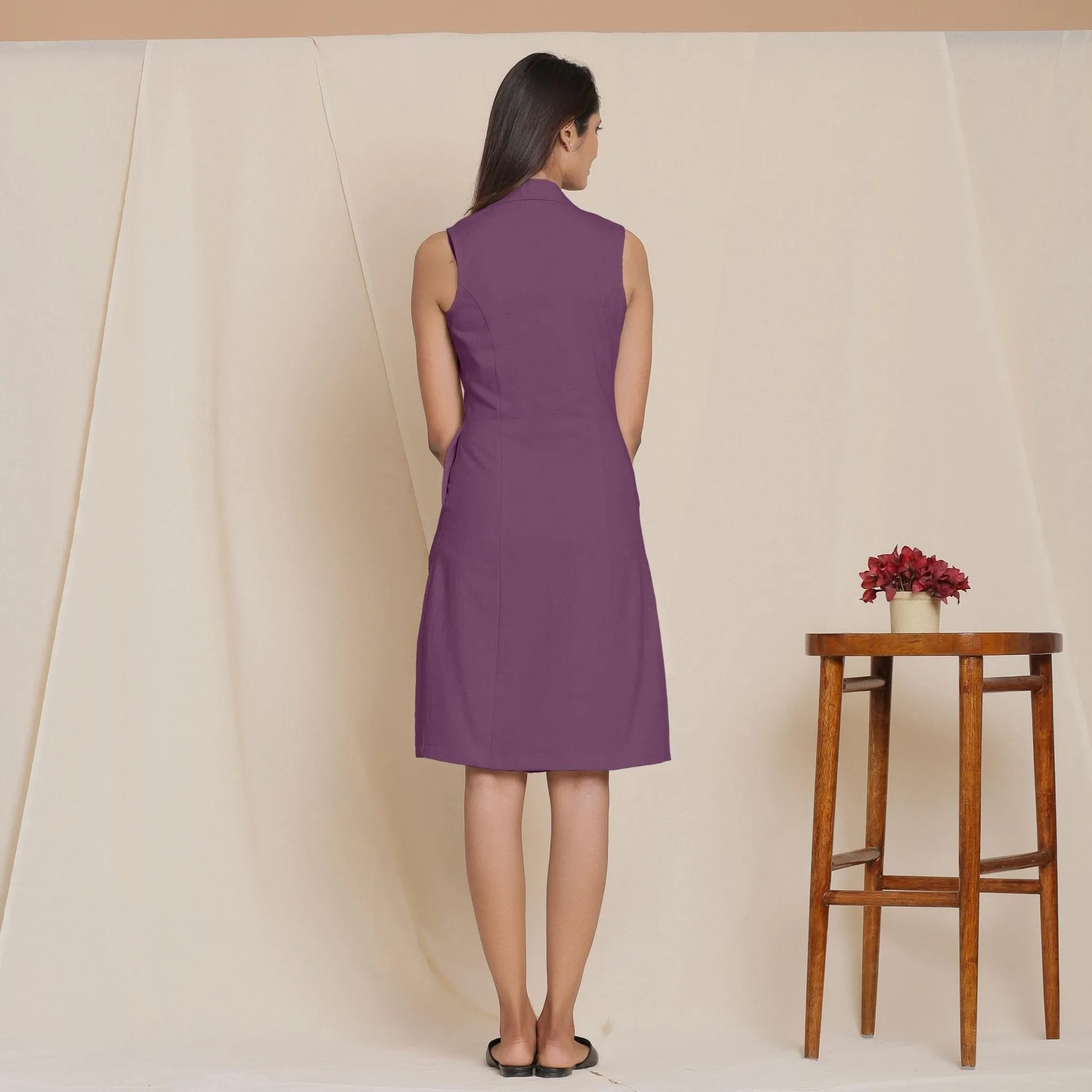 Grape Wine Warm Cotton Flannel Knee Length Blazer Dress