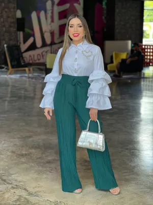 Green Pleated Pants