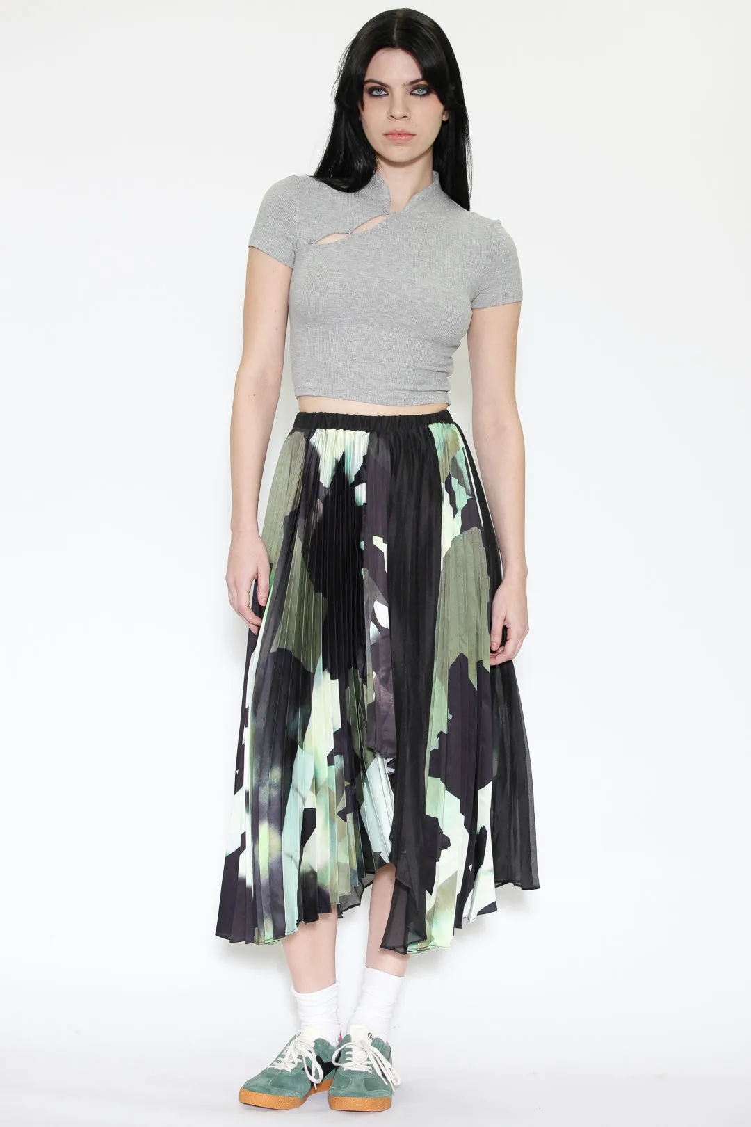 Grey Knit Qipao Collar Crop Top