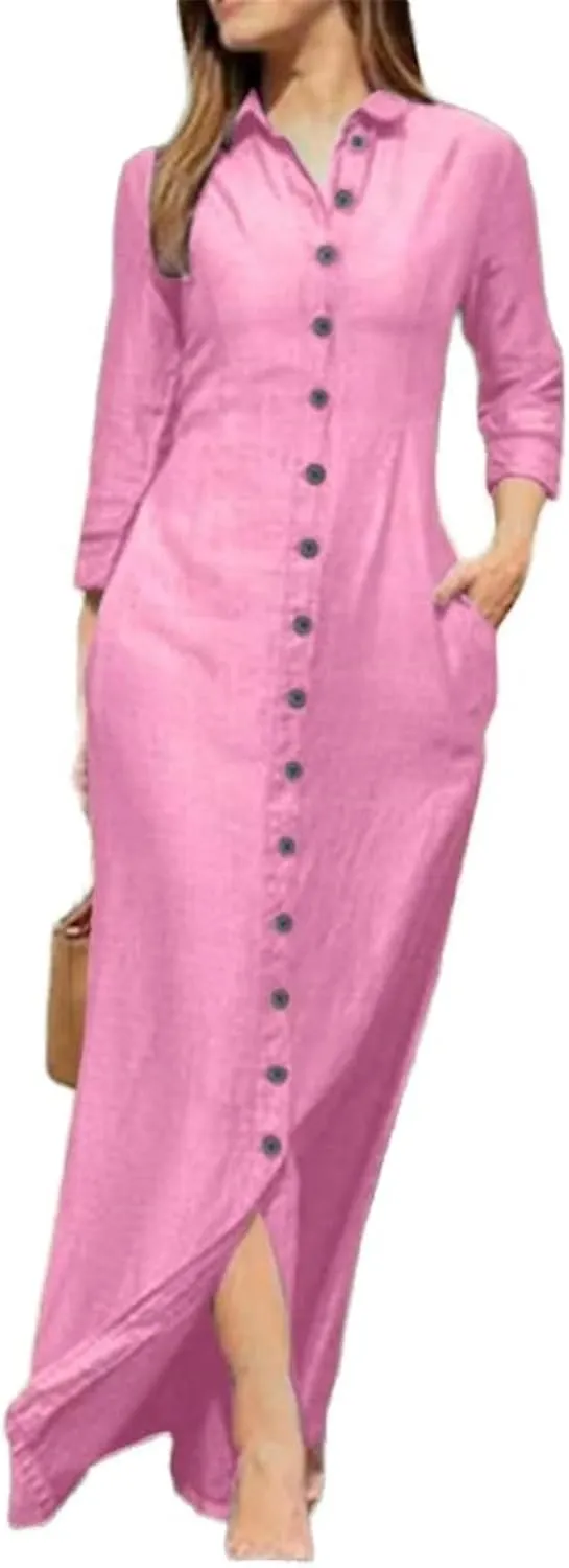 GUOYUXIAO Women's Long Sleeve Dress Casual Cotton Skirt
