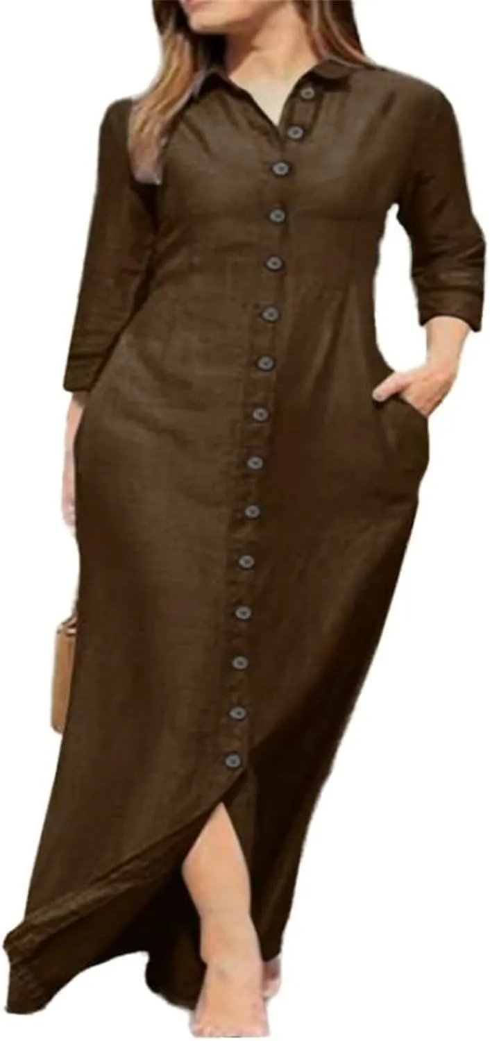 GUOYUXIAO Women's Long Sleeve Dress Casual Cotton Skirt