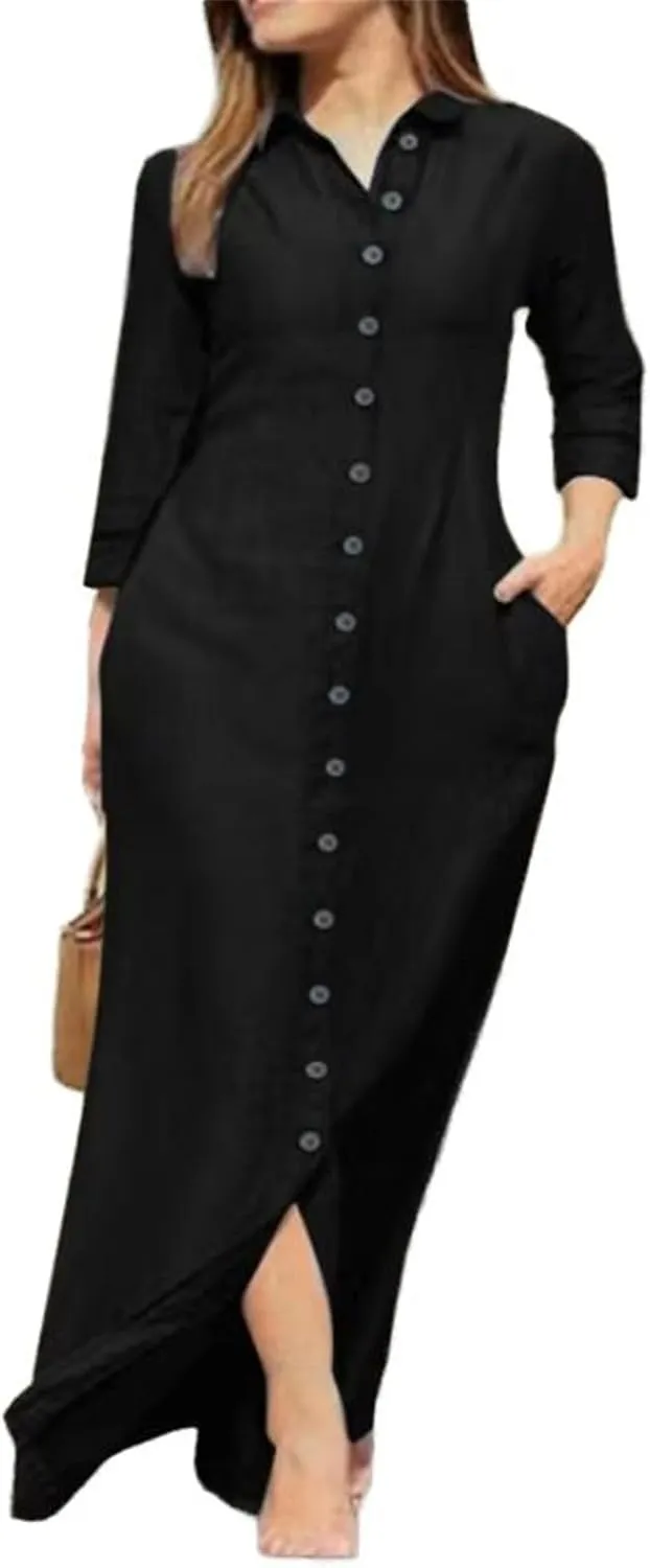 GUOYUXIAO Women's Long Sleeve Dress Casual Cotton Skirt