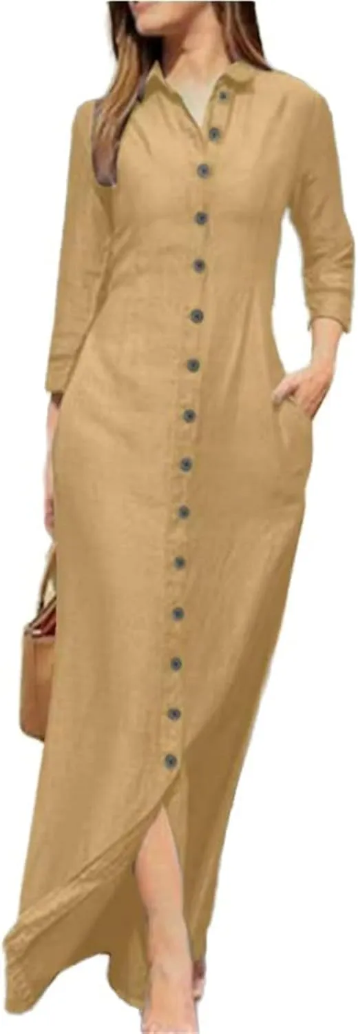 GUOYUXIAO Women's Long Sleeve Dress Casual Cotton Skirt