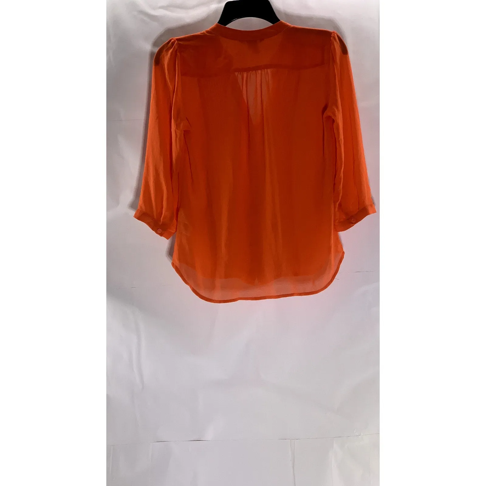 H&M Women's Orange Pleated V-Neck Button-Up Long Sleeve Top SZ 4