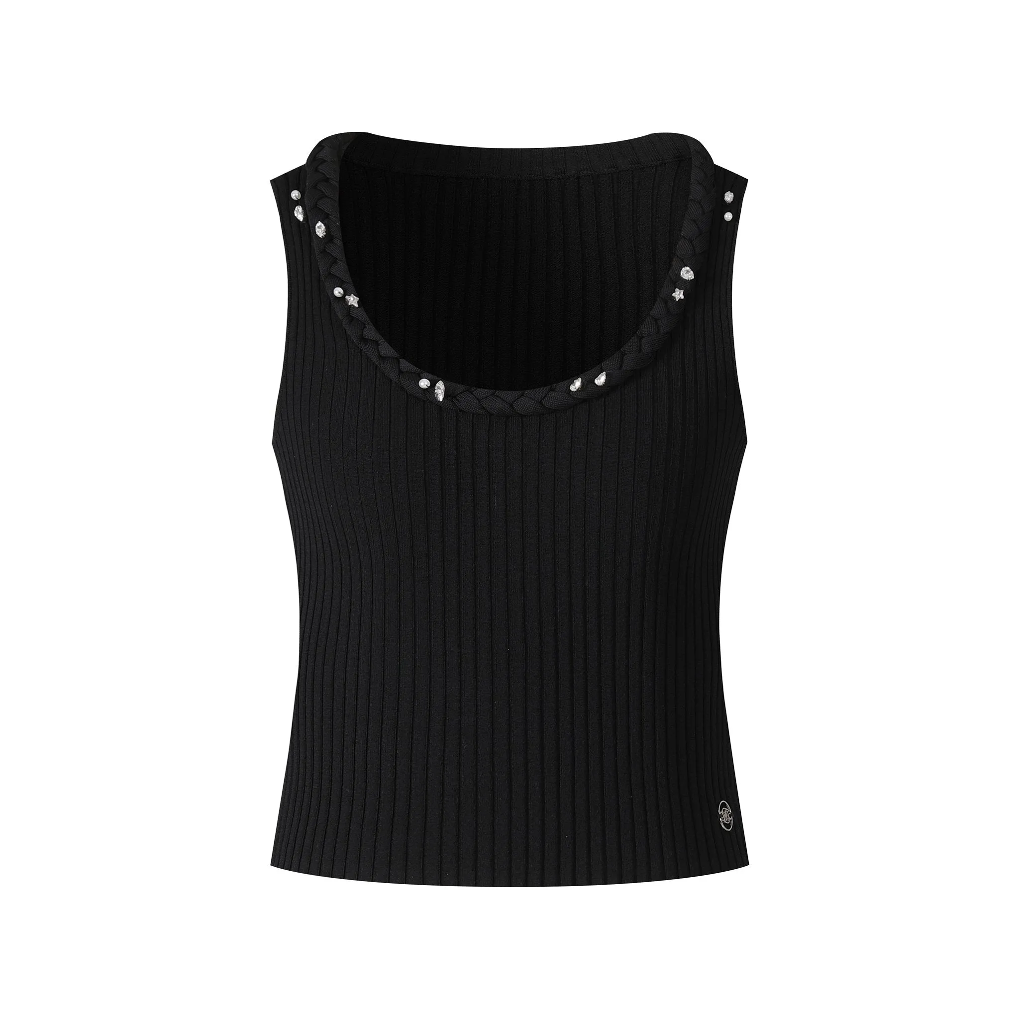 Hand Knit Sewn Rhinestone Sleeveless Short Top