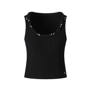 Hand Knit Sewn Rhinestone Sleeveless Short Top