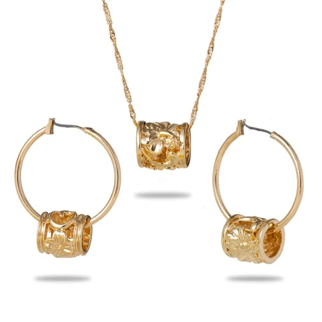 Hawaiian Gold Polynesian Hoop Earrings Necklace Sets