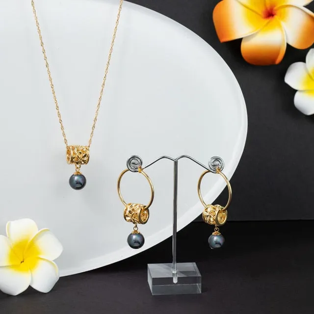 Hawaiian Gold Polynesian Hoop Earrings Necklace Sets