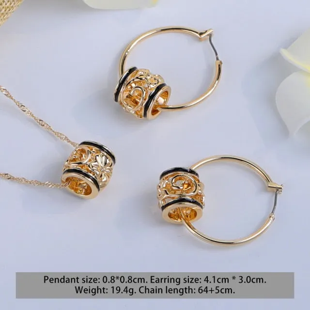 Hawaiian Gold Polynesian Hoop Earrings Necklace Sets
