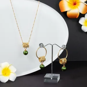 Hawaiian Gold Polynesian Hoop Earrings Necklace Sets