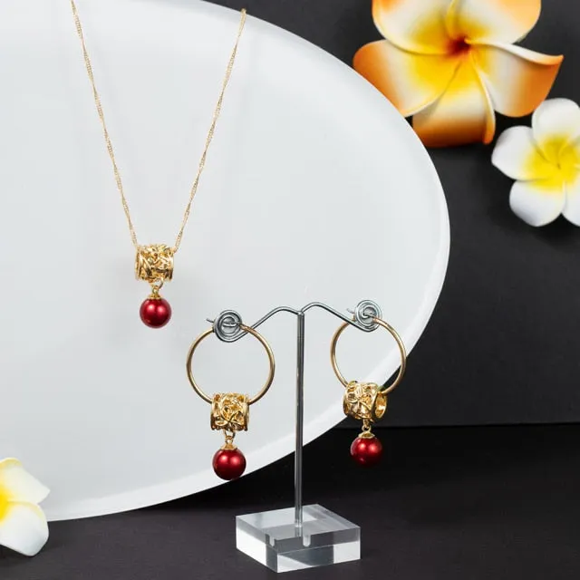 Hawaiian Gold Polynesian Hoop Earrings Necklace Sets
