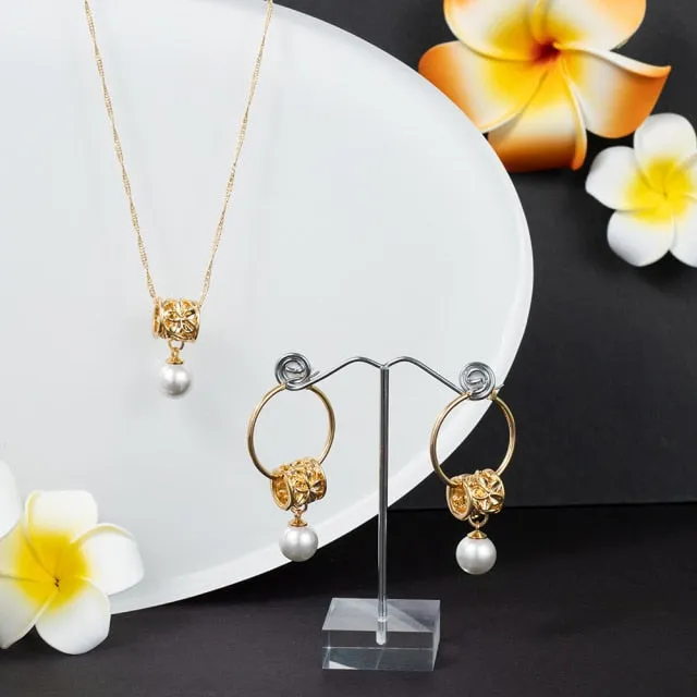 Hawaiian Gold Polynesian Hoop Earrings Necklace Sets