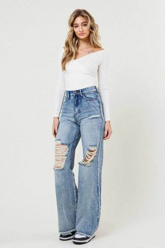 High Rise Wide Leg In Vintage Acid Wash Jeans