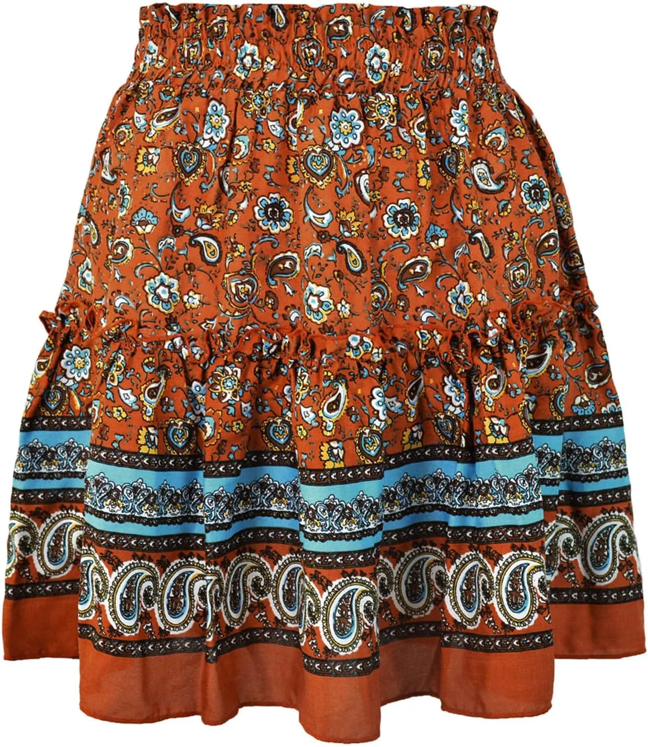 High Waist Mini Skirts Women Boho Floral Printed Skirts Vintage Drawstring Pleated A Line Skirts for Women