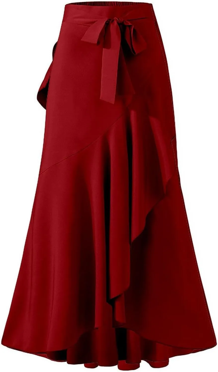 High Waisted Skirt for Women Ruffle Hem Elastic Business Casual Skirts Mermaid Maxi Skirts Tie Front Wedding Skirts