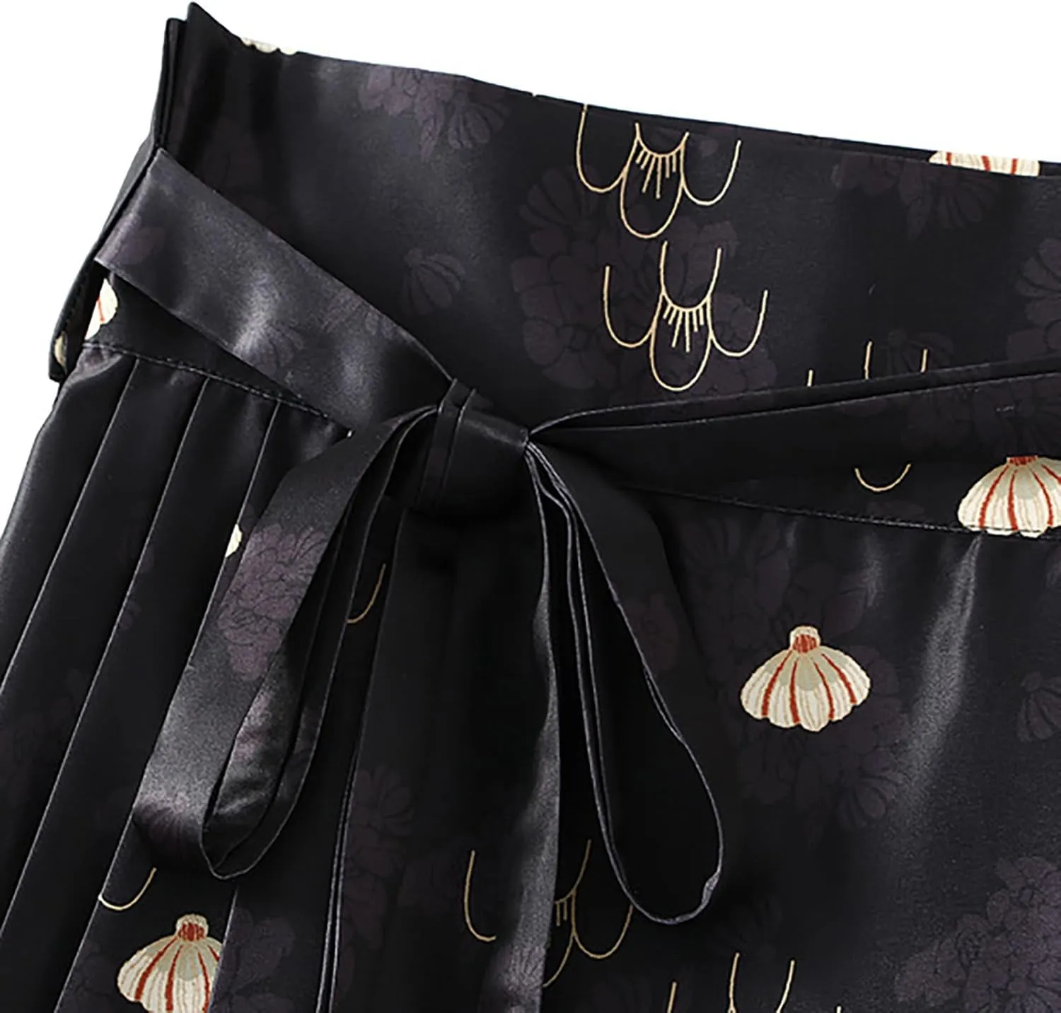 High Waisted Skirts for Women Flower Print Pleated Tie Up A-Line Long Skirt Hanfu Chinese Style Horse Face Skirt