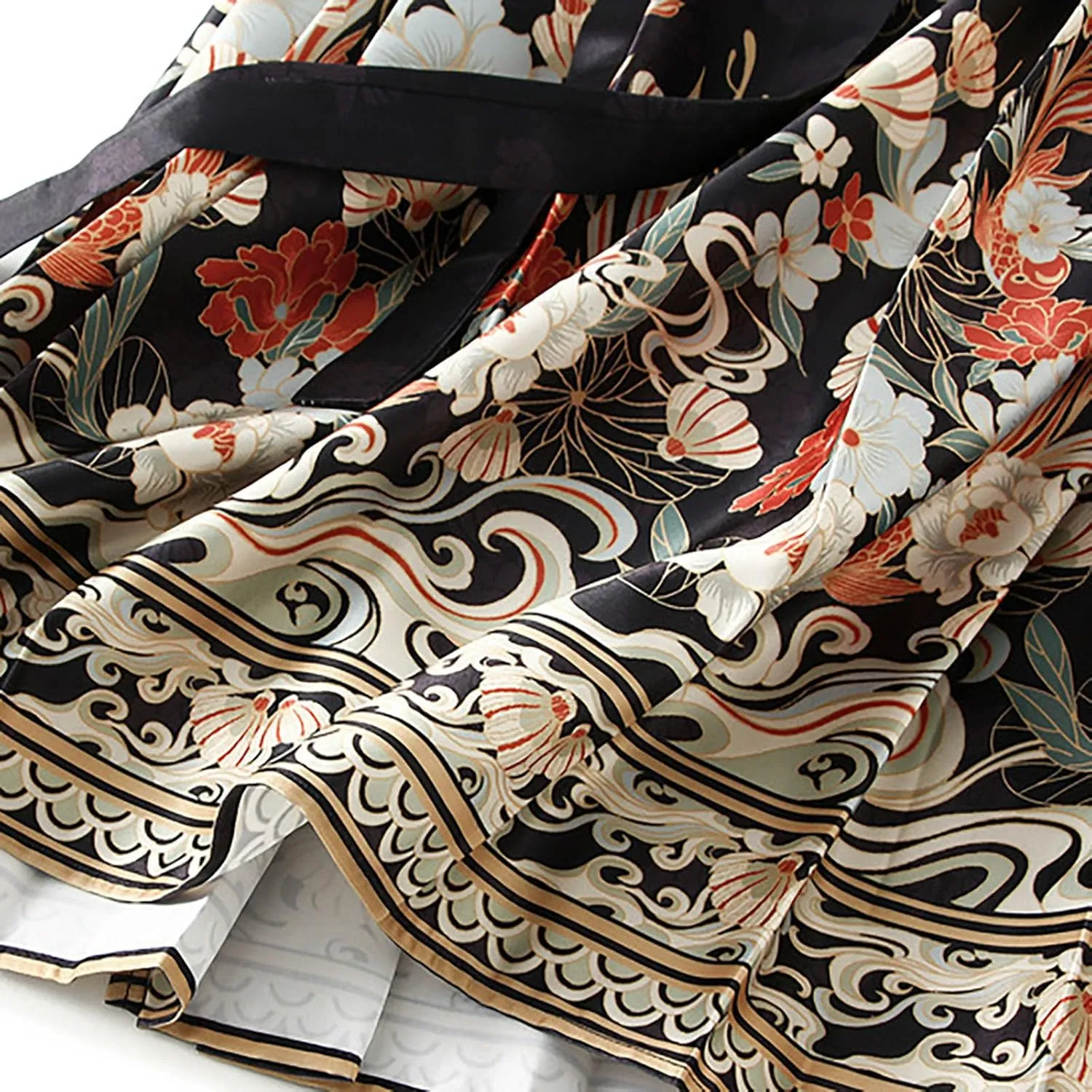 High Waisted Skirts for Women Flower Print Pleated Tie Up A-Line Long Skirt Hanfu Chinese Style Horse Face Skirt