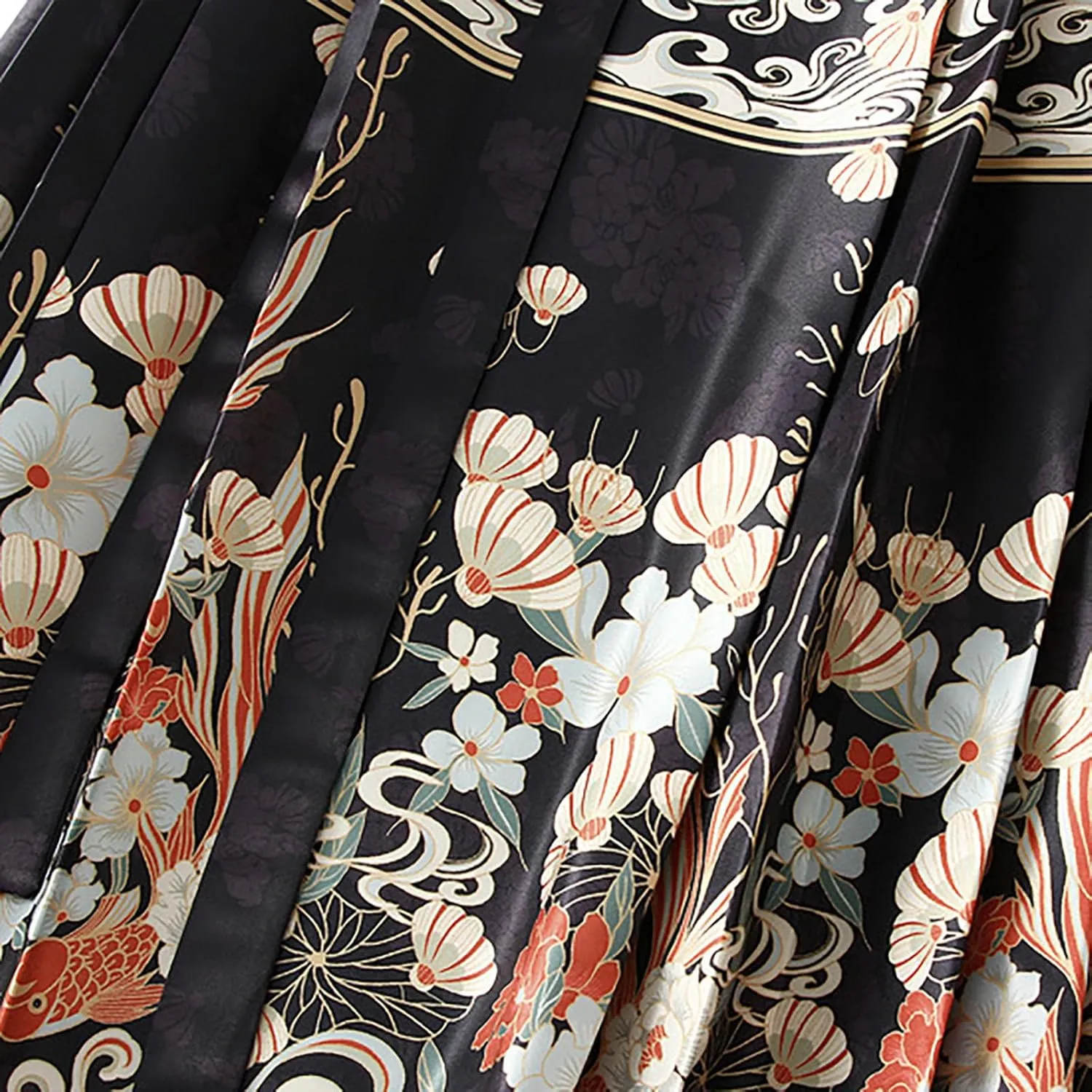High Waisted Skirts for Women Flower Print Pleated Tie Up A-Line Long Skirt Hanfu Chinese Style Horse Face Skirt