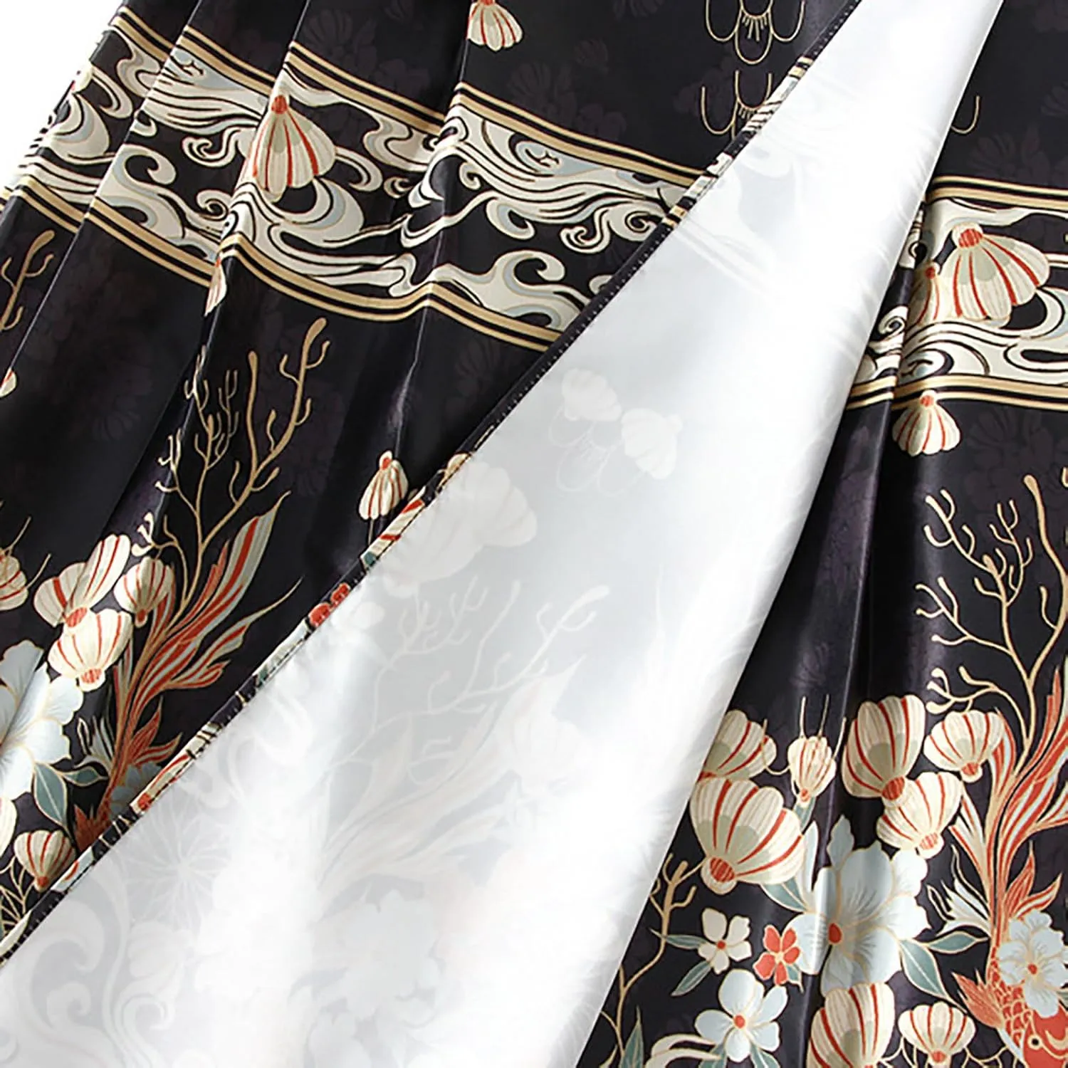 High Waisted Skirts for Women Flower Print Pleated Tie Up A-Line Long Skirt Hanfu Chinese Style Horse Face Skirt