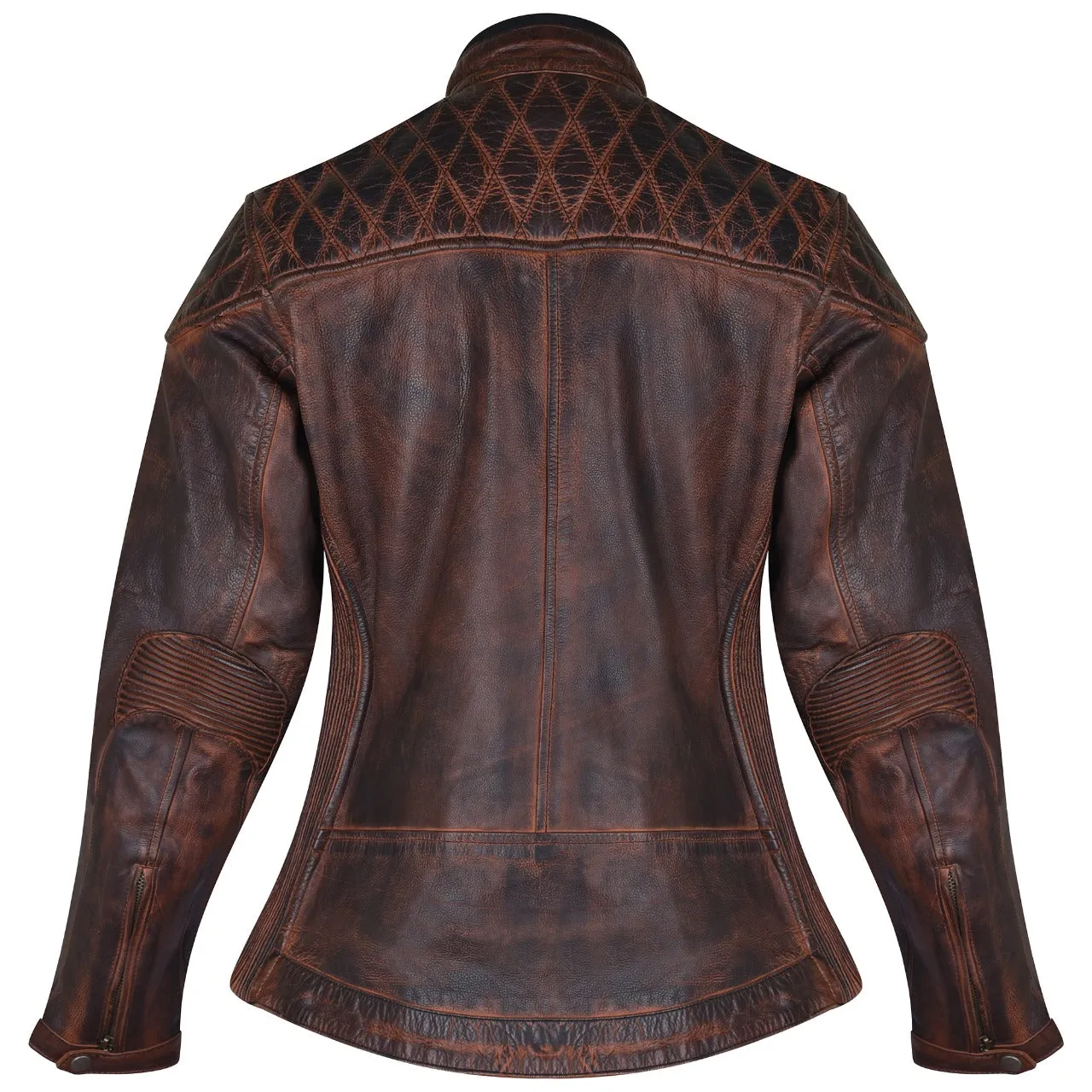 HML621VB High Mileage Ladies Vintage Brown Leather Jacket with Diamond Stitched Shoulders