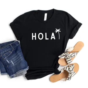 Hola T Shirt with Palm Tree in Black