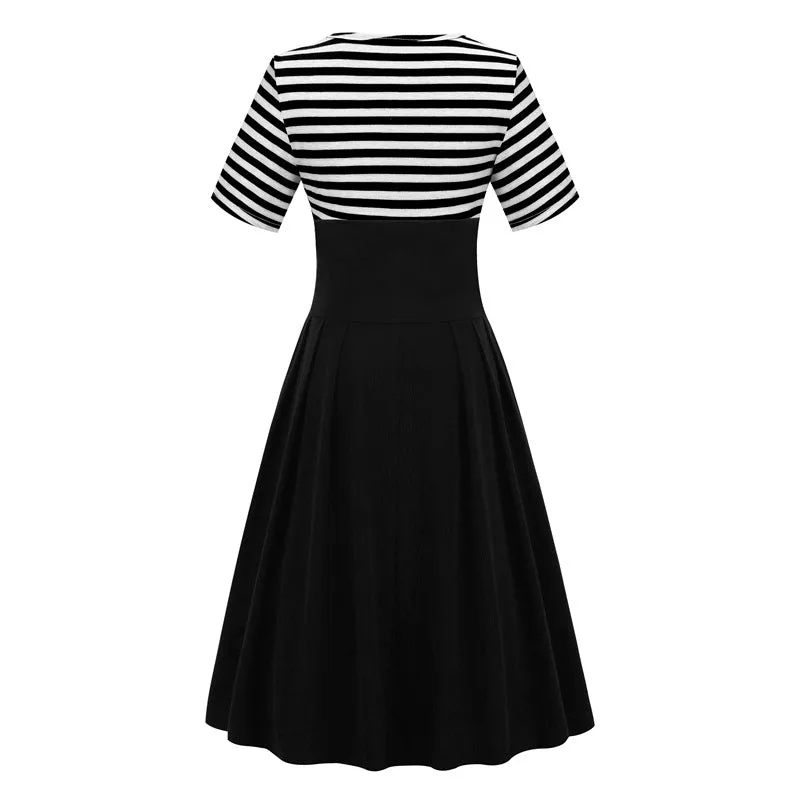 Hot-selling Flag Independence Day Striped Splicing Retro Contrasting Dress