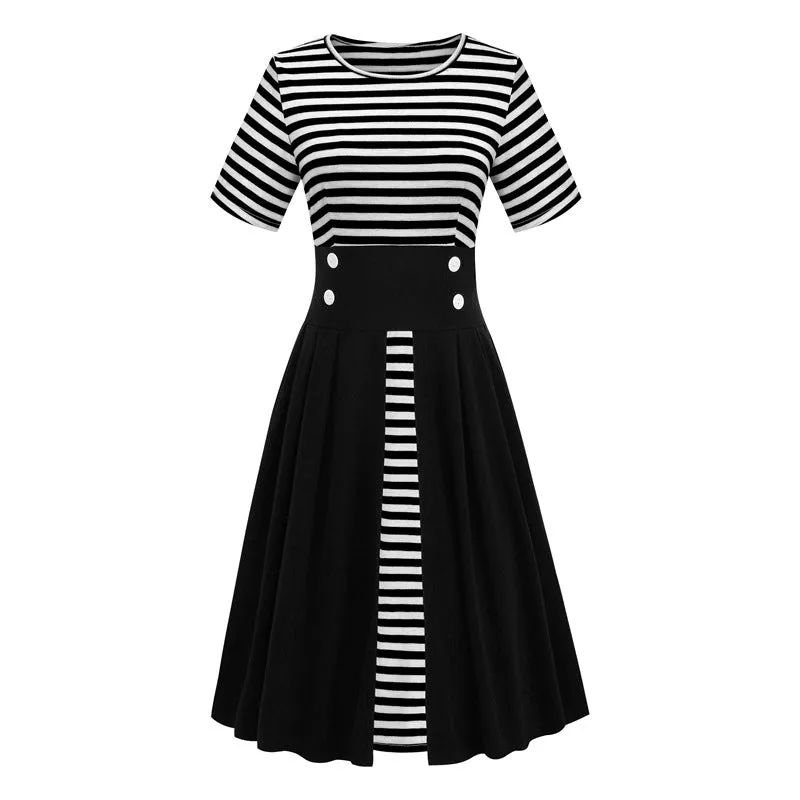 Hot-selling Flag Independence Day Striped Splicing Retro Contrasting Dress