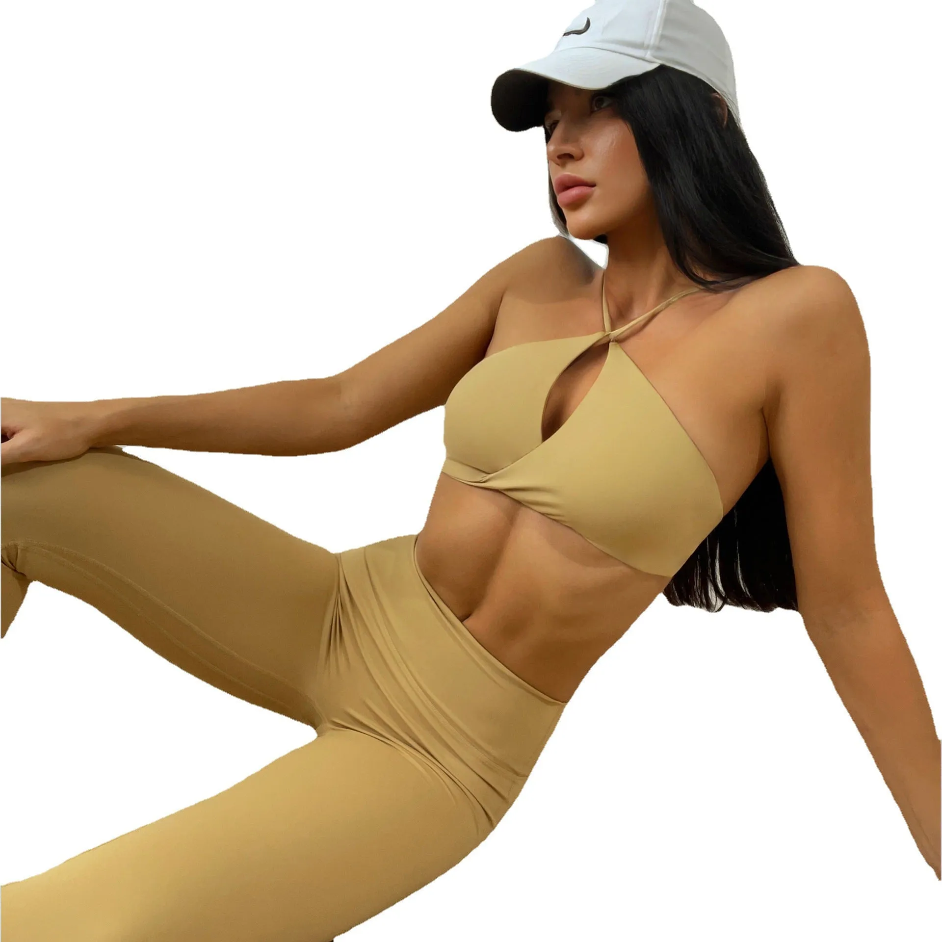 Hzori Running Fitness Yoga Wear Women's New Bra Pleated Yoga Suit