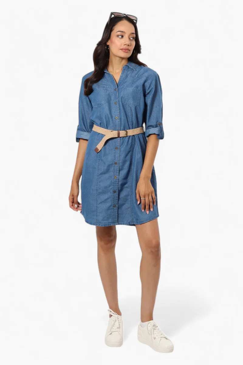 Impress Belted Denim Tencel Day Dress - Blue