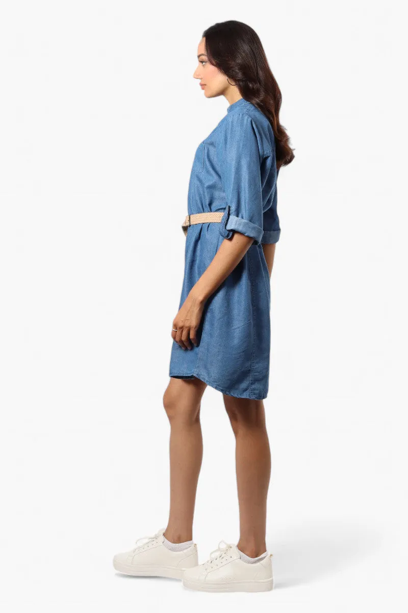 Impress Belted Denim Tencel Day Dress - Blue