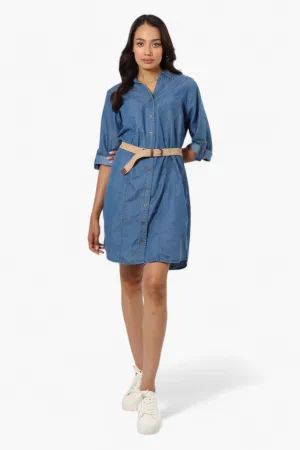 Impress Belted Denim Tencel Day Dress - Blue