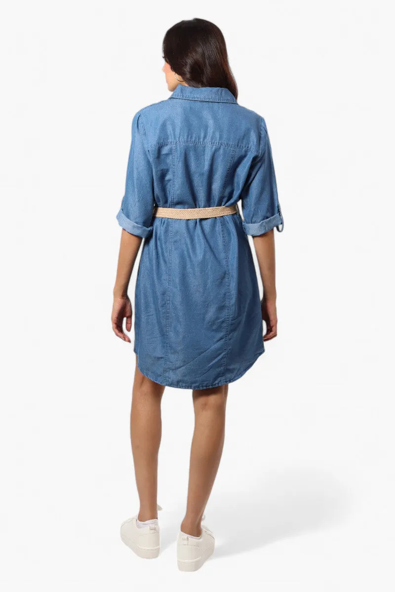Impress Belted Denim Tencel Day Dress - Blue