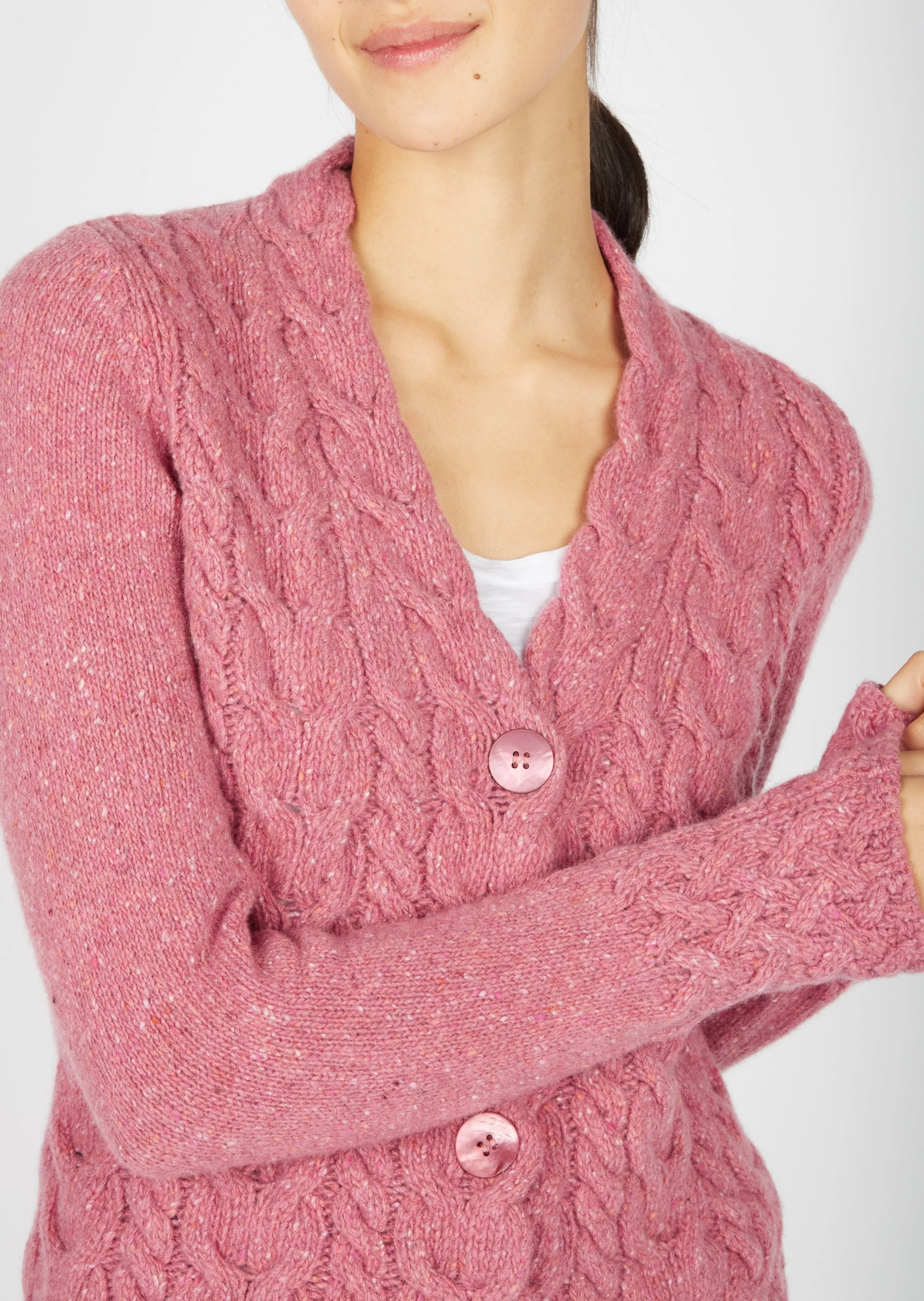 IrelandsEye Horseshoe Aran Cardigan | Bubblegum