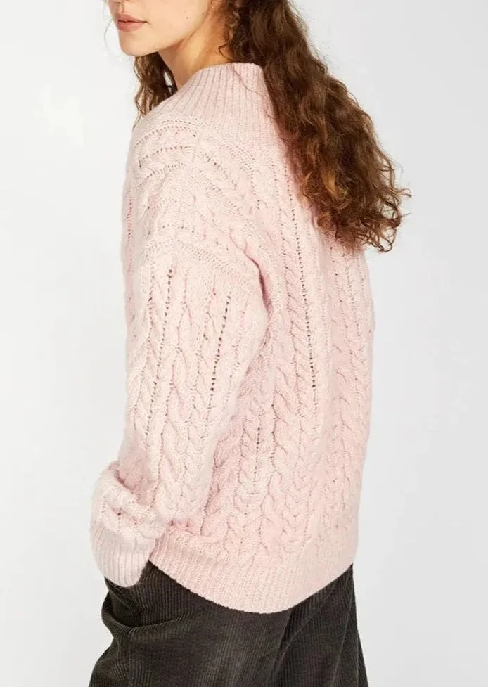 IrelandsEye V-neck Aran Sweater | Pink - Clearance