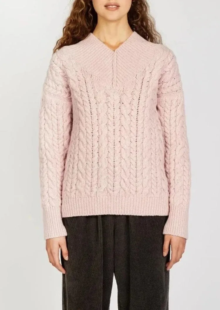IrelandsEye V-neck Aran Sweater | Pink - Clearance