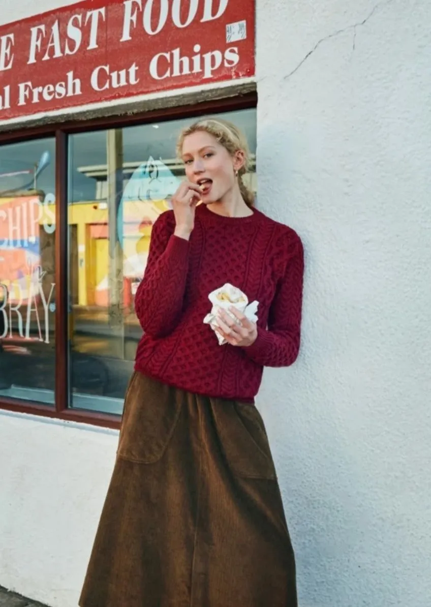IrelandsEye Women's Aran Sweater | Claret