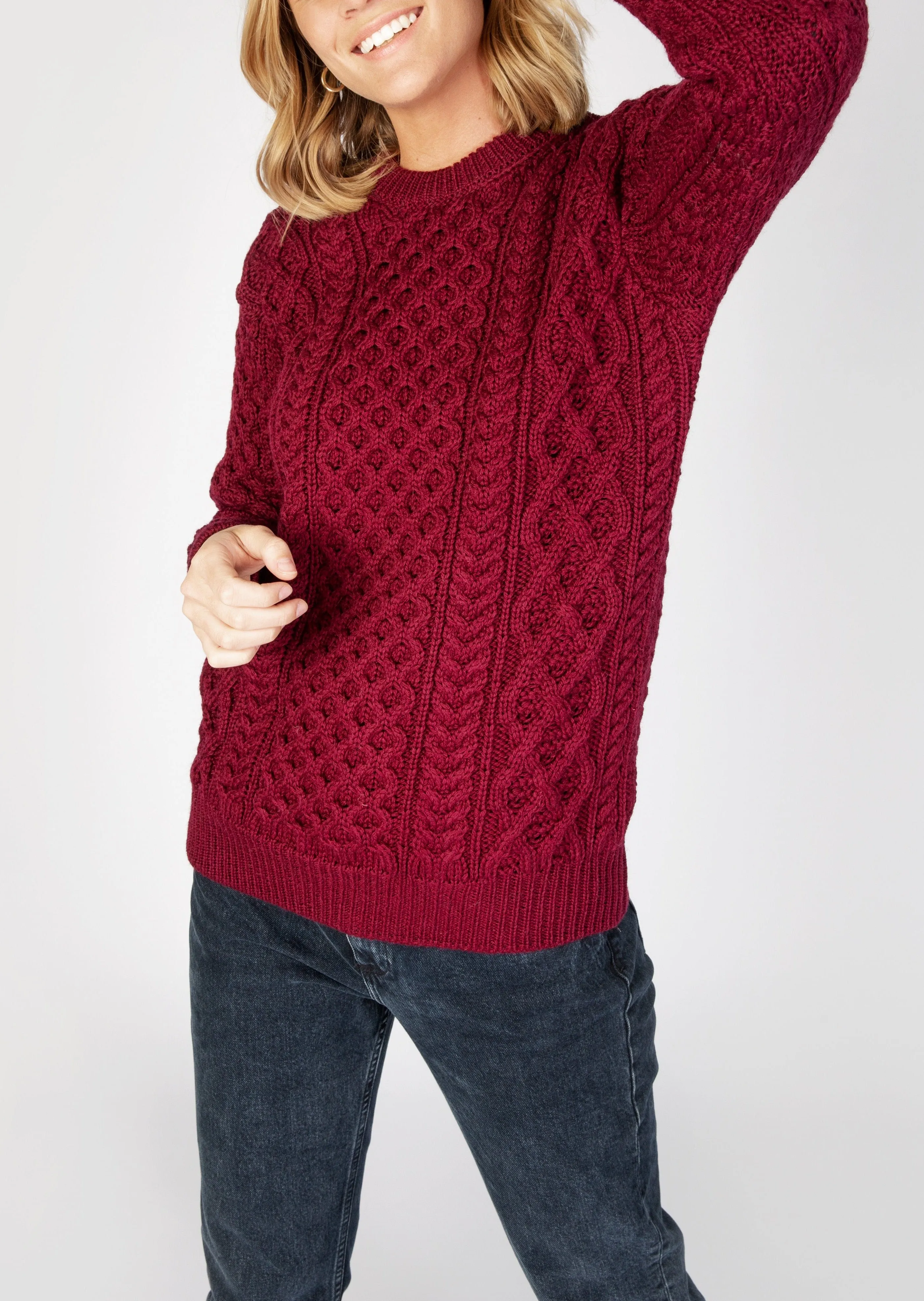 IrelandsEye Women's Aran Sweater | Claret