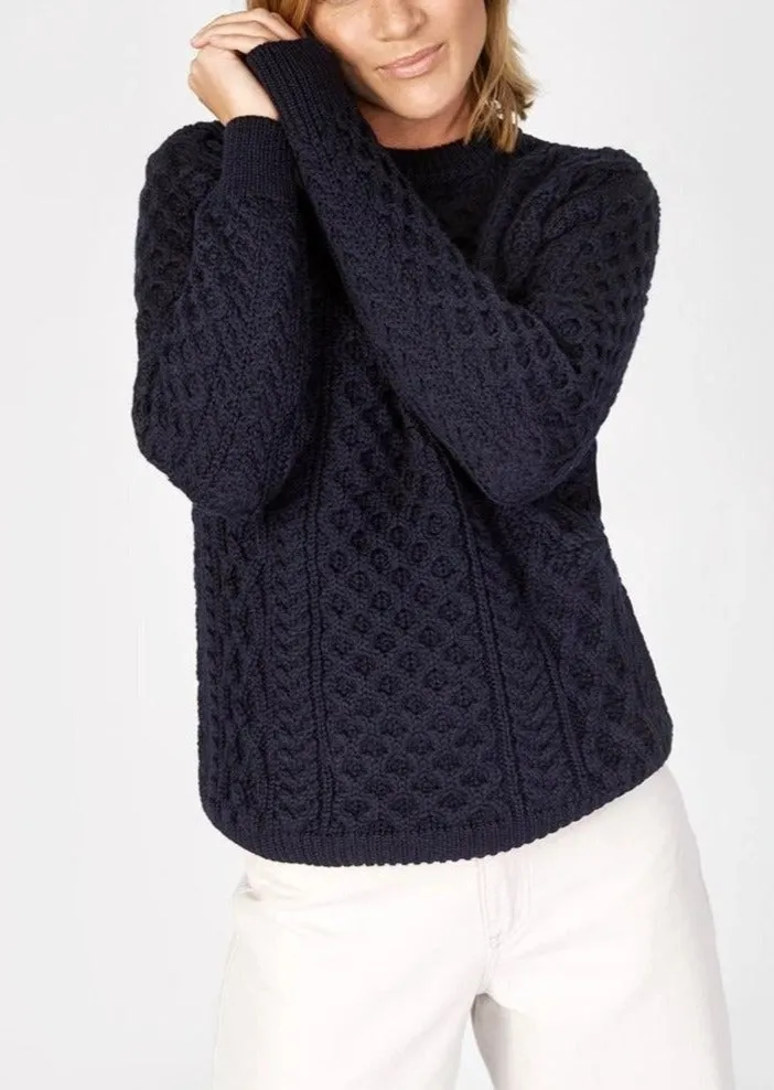 IrelandsEye Women's Aran Sweater | Navy