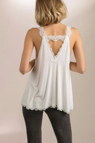 Ivory - Lace Detailed Flowy Camisole Top -
