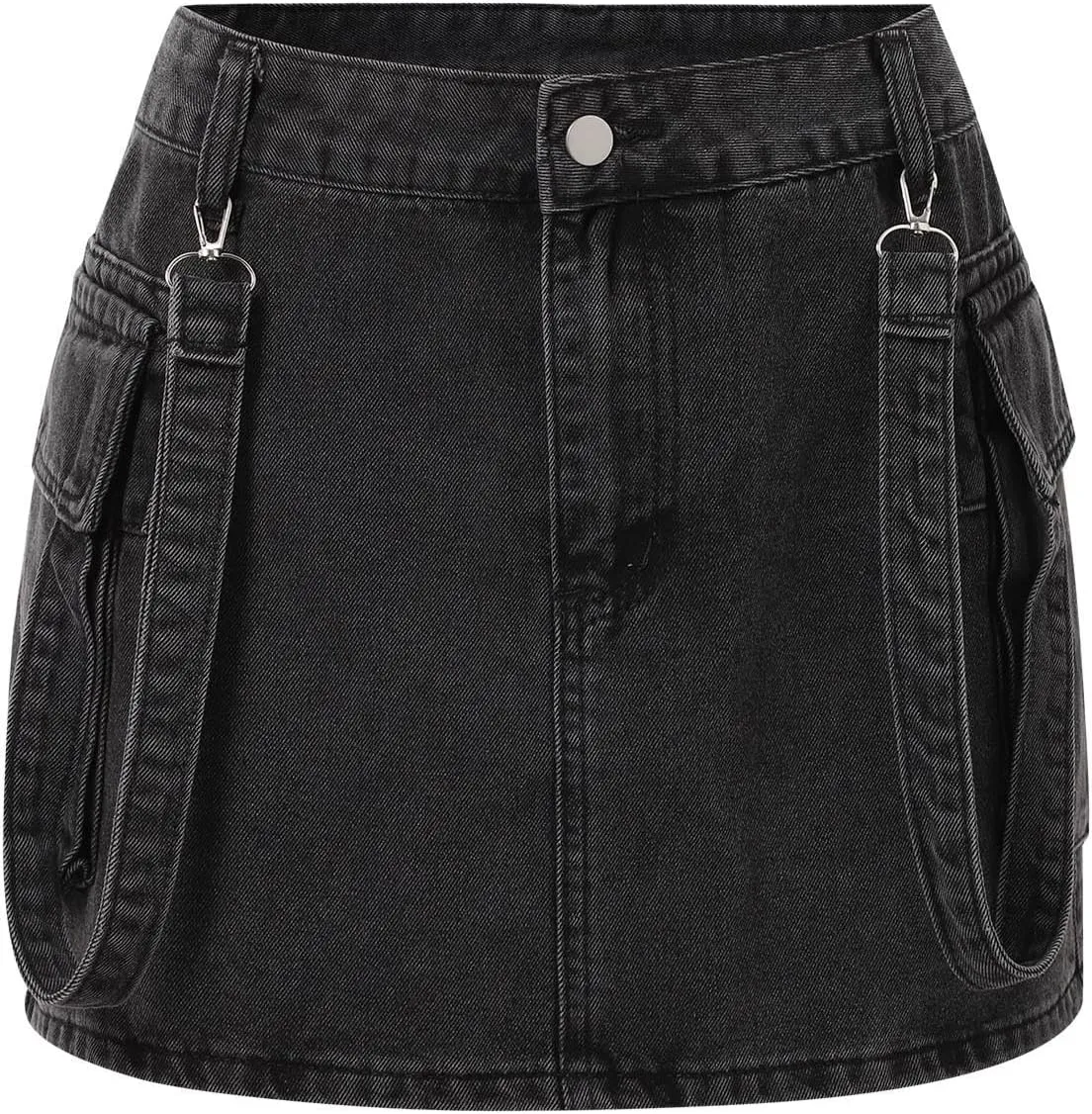 Jean Skirt,High Stretchy Denim Cargo Skort for Women High Waist Denim Skirt Casual Mini Skirt Shorts with Pockets