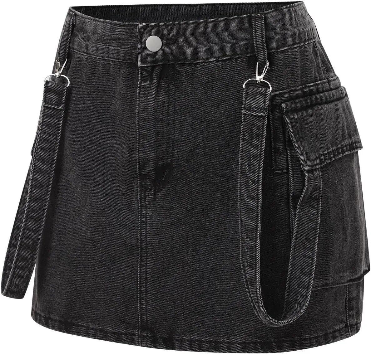 Jean Skirt,High Stretchy Denim Cargo Skort for Women High Waist Denim Skirt Casual Mini Skirt Shorts with Pockets
