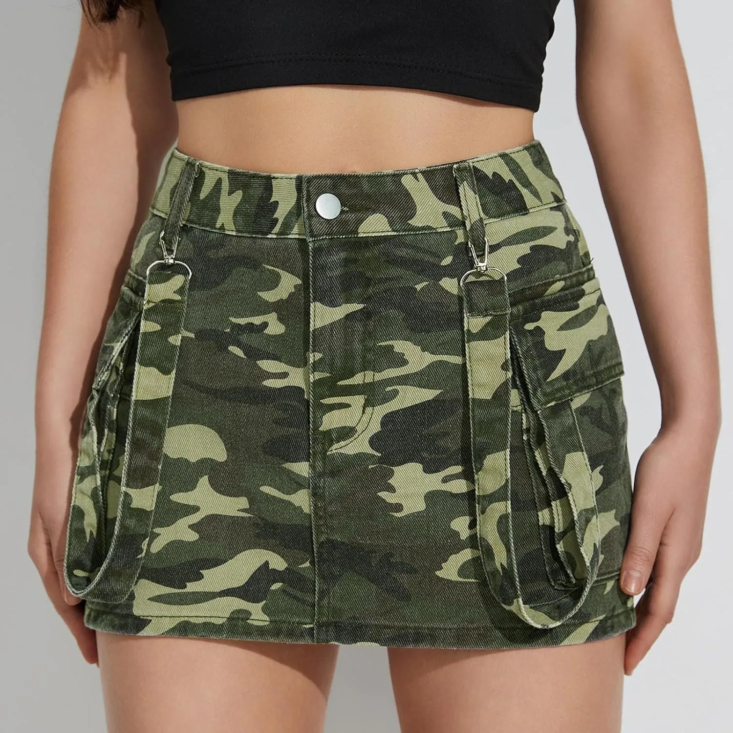 Jean Skirt,High Stretchy Denim Cargo Skort for Women High Waist Denim Skirt Casual Mini Skirt Shorts with Pockets