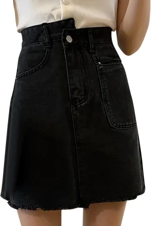Jean Skirts for Women Denim High Wiasted Loose Sexy Going Out Mini Skirts Trendy Y2K Denim Skirts with Pockets