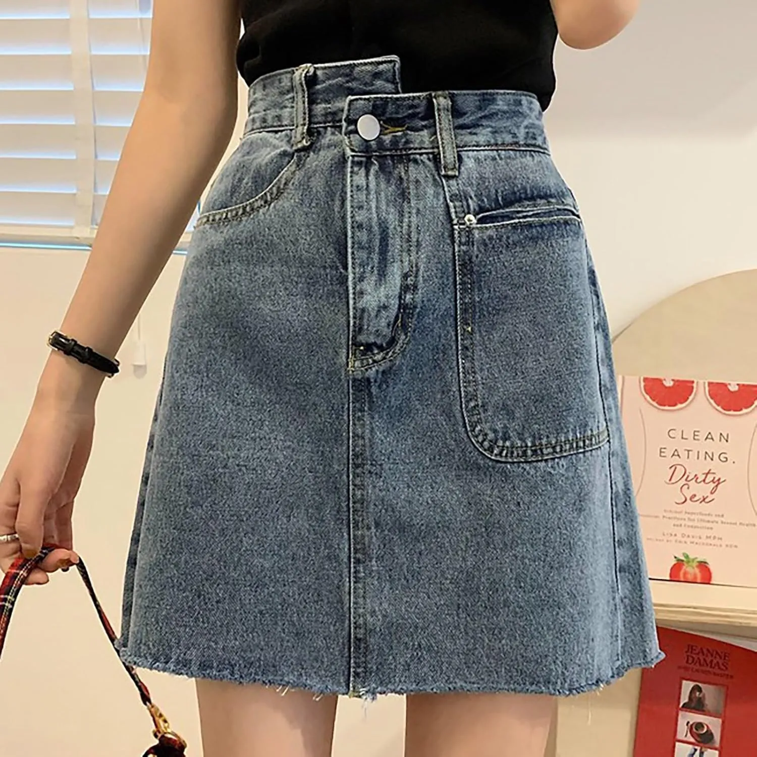 Jean Skirts for Women Denim High Wiasted Loose Sexy Going Out Mini Skirts Trendy Y2K Denim Skirts with Pockets