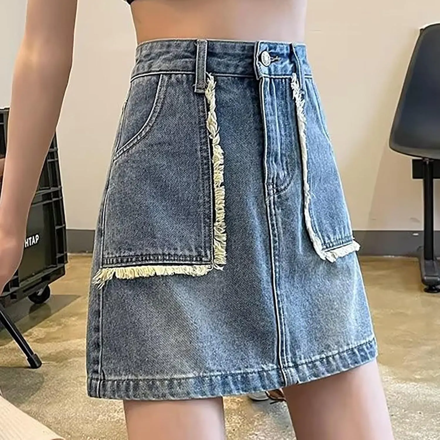 Jean Skirts for Women Denim High Wiasted Loose Sexy Going Out Mini Skirts Trendy Y2K Denim Skirts with Pockets