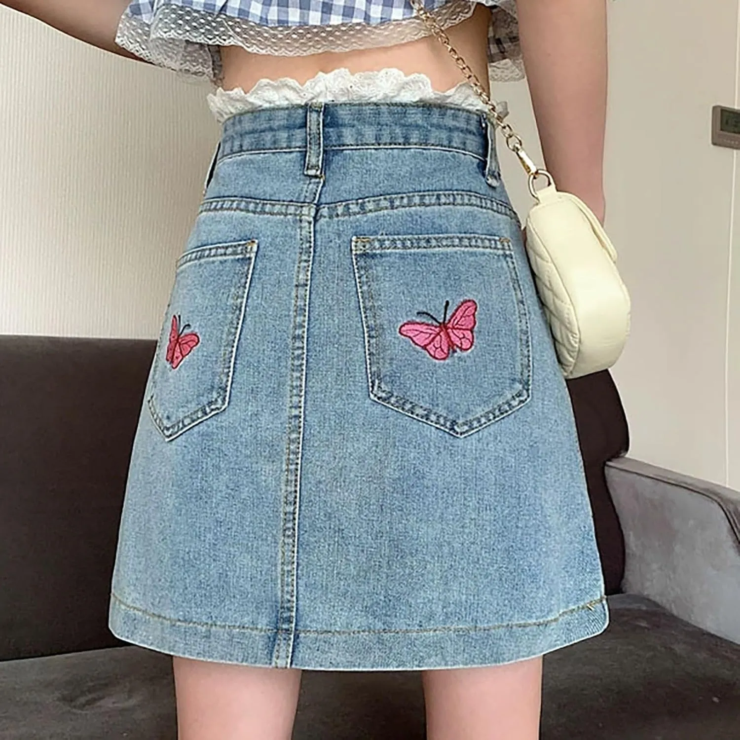 Jean Skirts for Women Denim High Wiasted Loose Sexy Going Out Mini Skirts Trendy Y2K Denim Skirts with Pockets