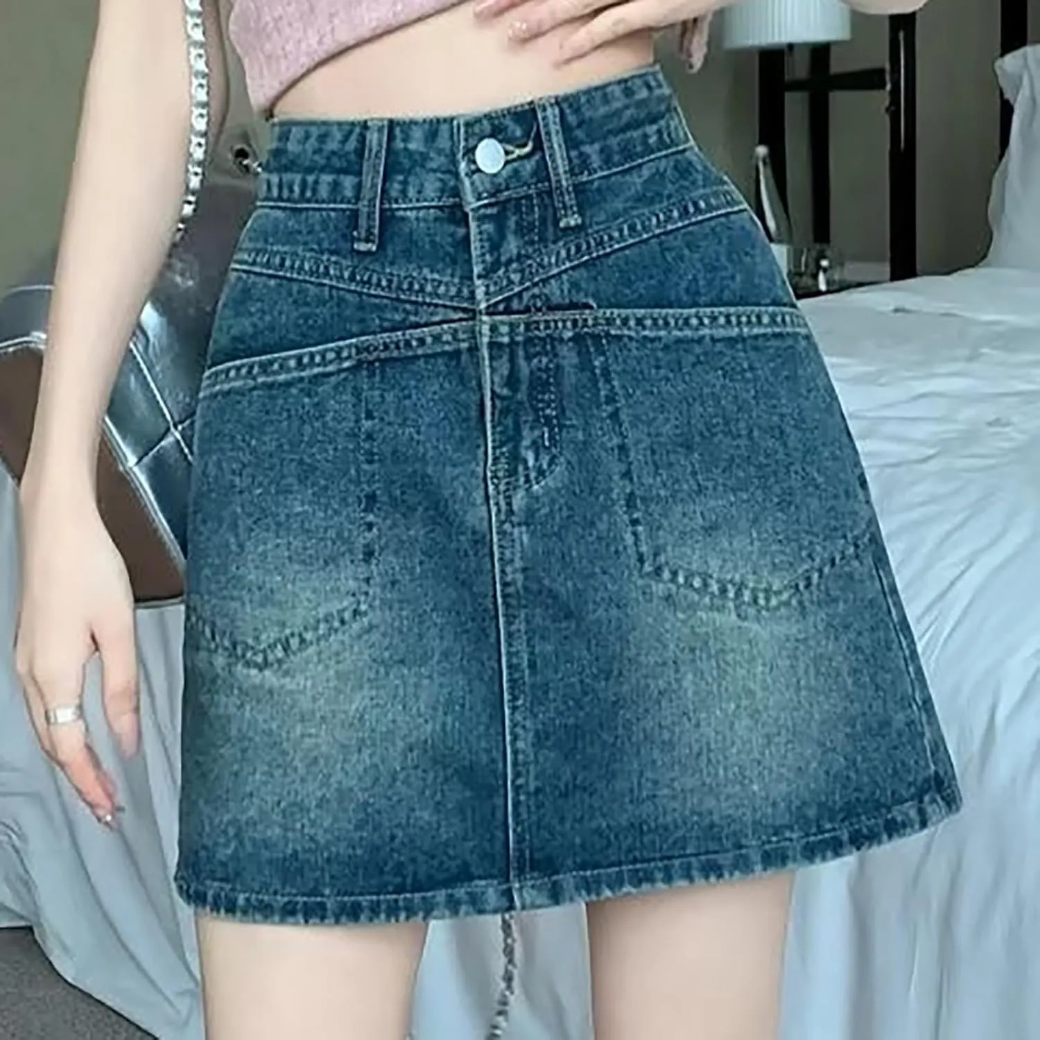 Jean Skirts for Women Denim High Wiasted Loose Sexy Going Out Mini Skirts Trendy Y2K Denim Skirts with Pockets
