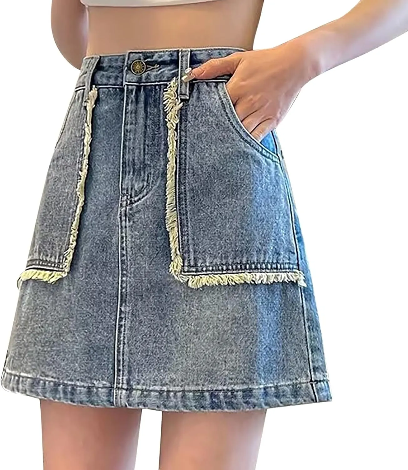Jean Skirts for Women Denim High Wiasted Loose Sexy Going Out Mini Skirts Trendy Y2K Denim Skirts with Pockets