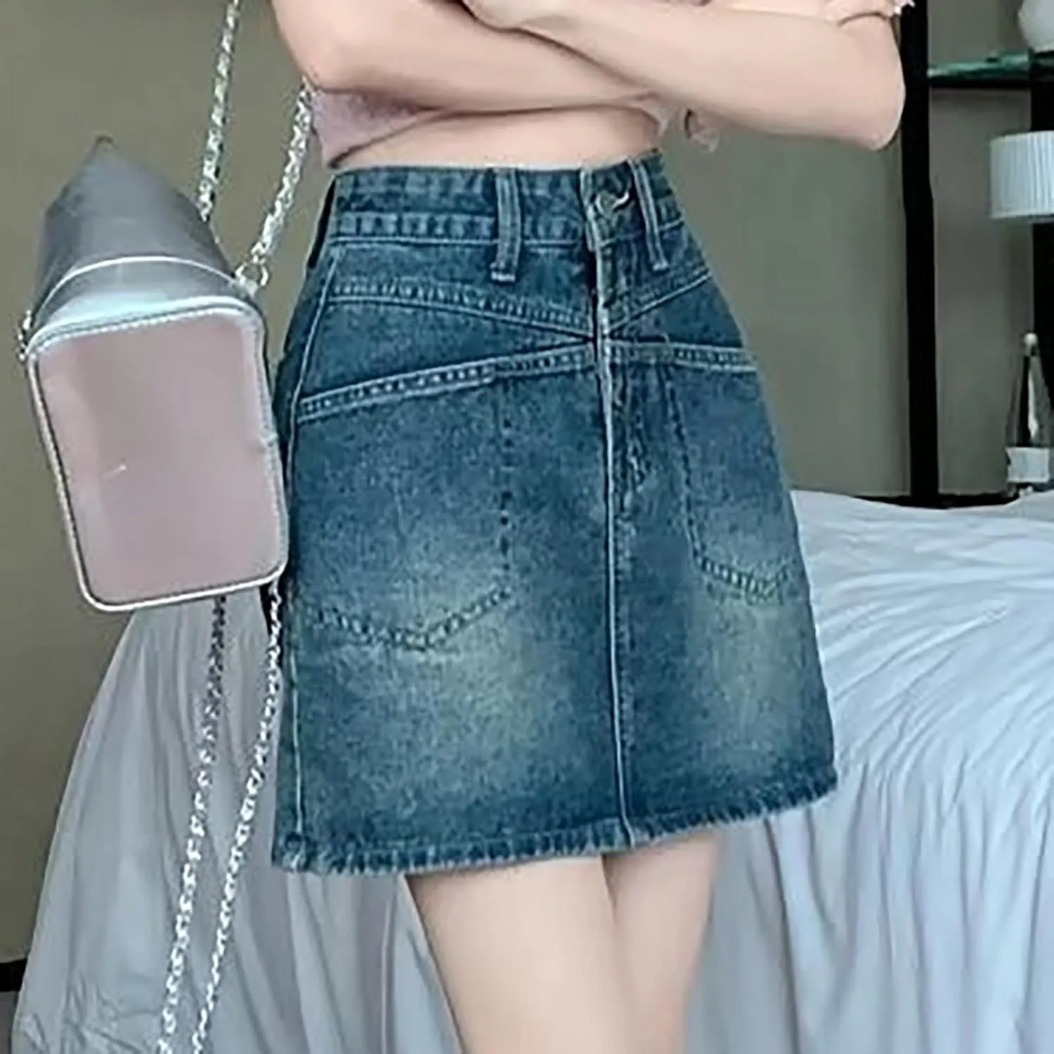 Jean Skirts for Women Denim High Wiasted Loose Sexy Going Out Mini Skirts Trendy Y2K Denim Skirts with Pockets